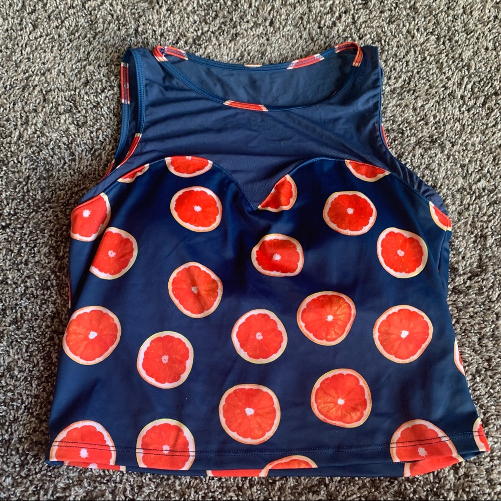 Kortni Jeane Navy with Oranges netted sweetheart top size Medium - Picture 2 of 5